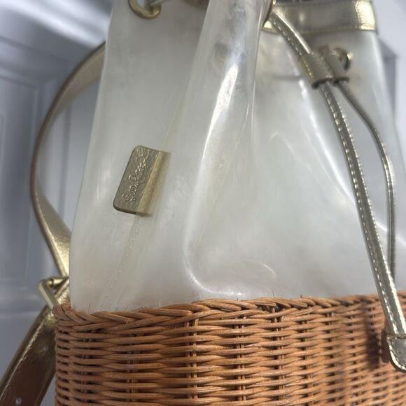 Clear and Gold Backpack with Wicker Base LILLY PULITIZER Backpack Drawstring - Picture 4 of 5